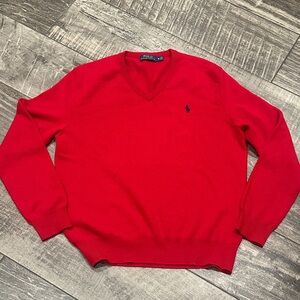 Polo Ralph Lauren Vibrant Red V Neck Wool Sweater